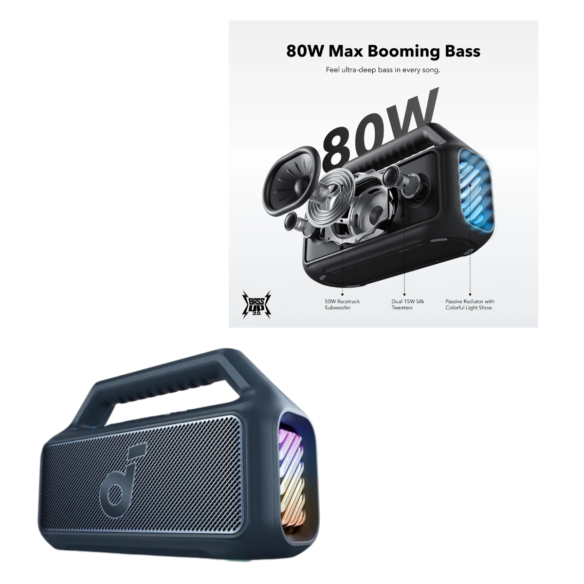 Parlante Bluetooth Soundcore Boom 2 de 80W, Potencia Portátil con Sonido Envolvente