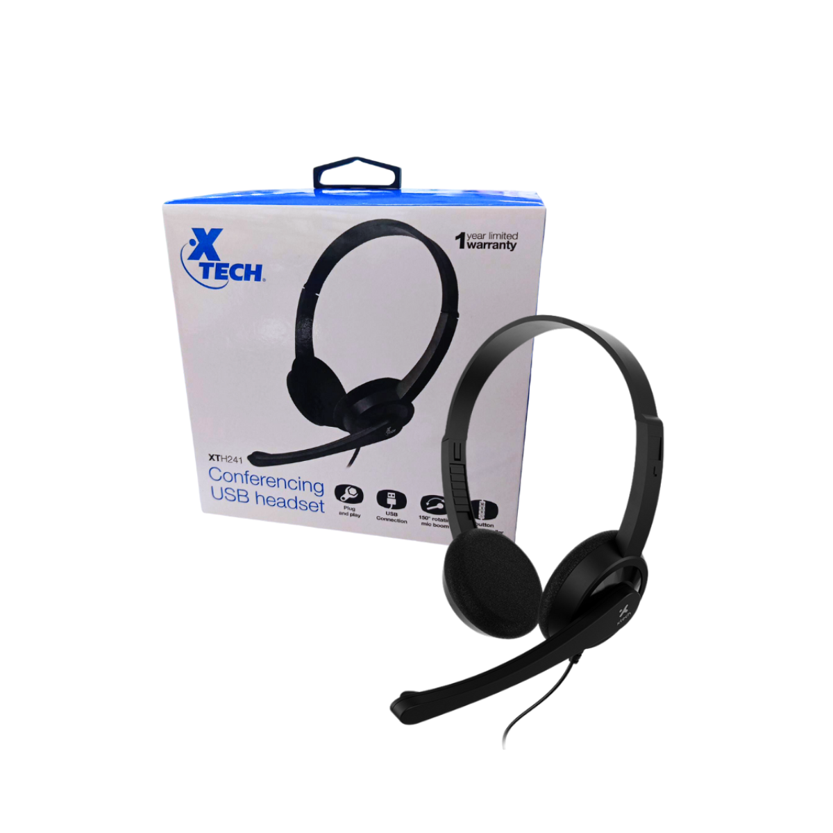 Audífono con Micrófono USB XTECH XTH241 para Conferencias - Plug and Play