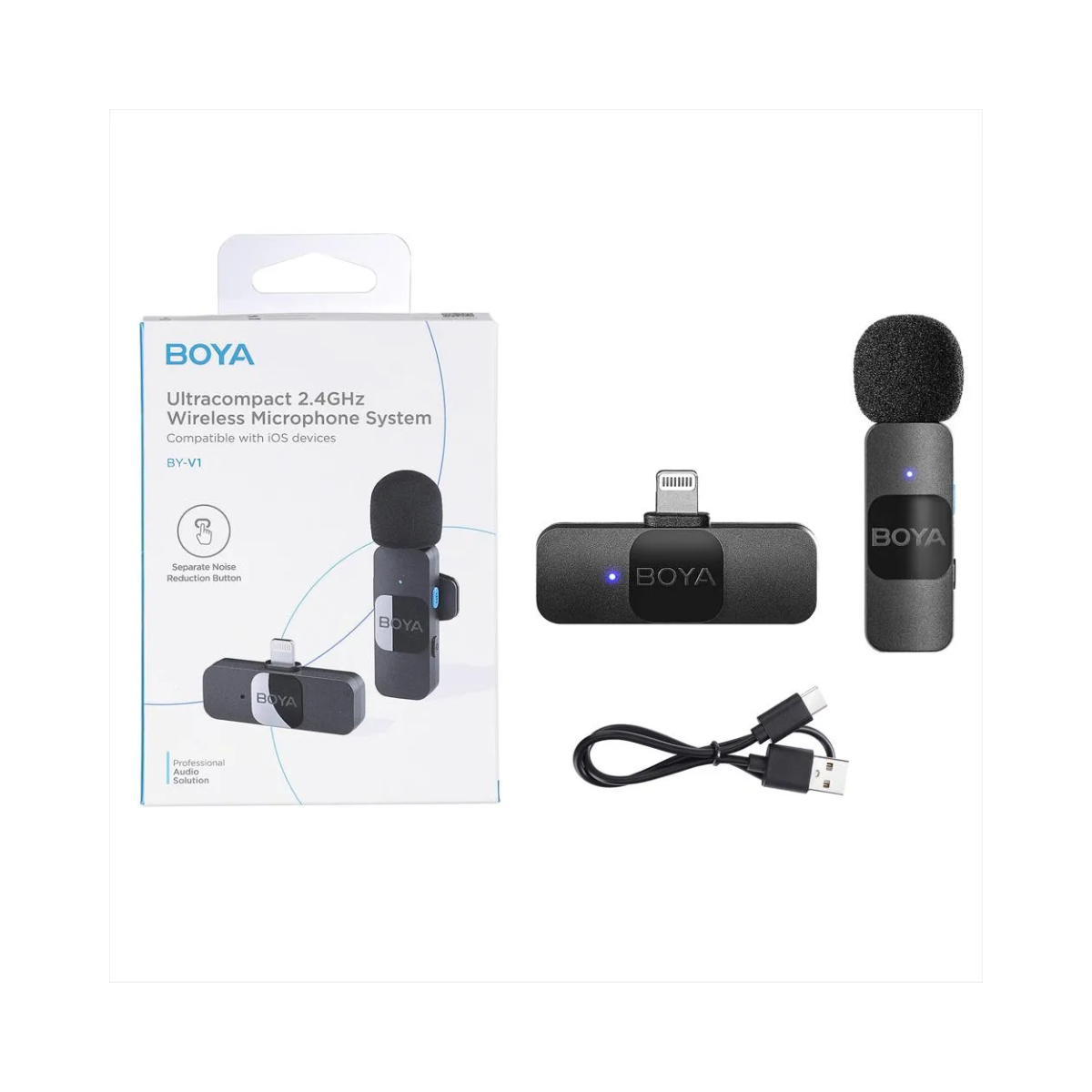 Micrófono de Solapa Inalámbrico BOYA BY-V1 con Receptor Lightning para iPhone