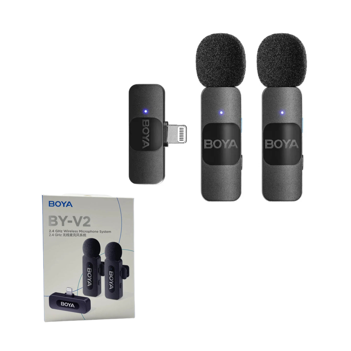 Micrófono de Solapa Inalámbrico Dual BOYA BY-V2 con Receptor Lightning para iPhone