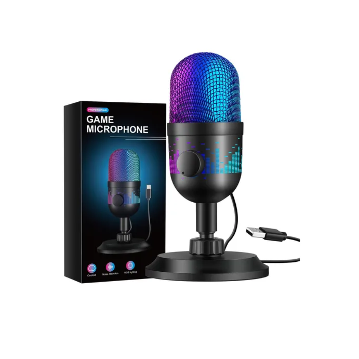 Micrófono USB RGB para Podcast con Iluminación Personalizable y Patrón Cardioide USB-2000