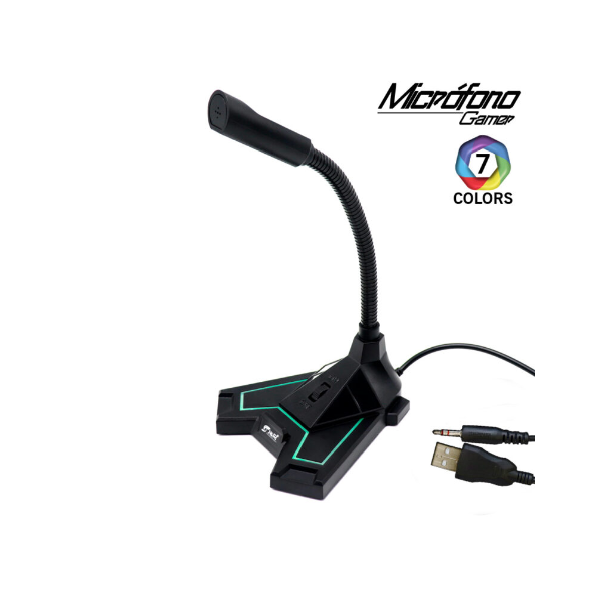 Micrófono Gamer JYR MCJR-003 con Conexión USB y 3.5mm, LED RGB y Brazo Flexible