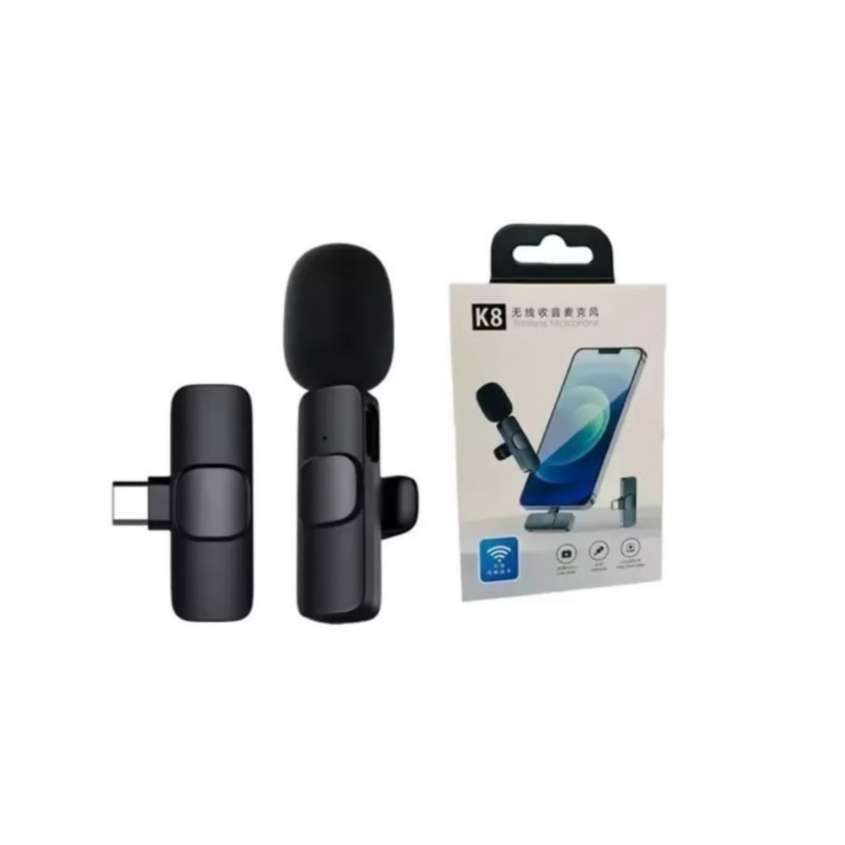 Micrófono de Solapa Inalámbrico K8 con Conexión USB-C para Smartphones y Tablets