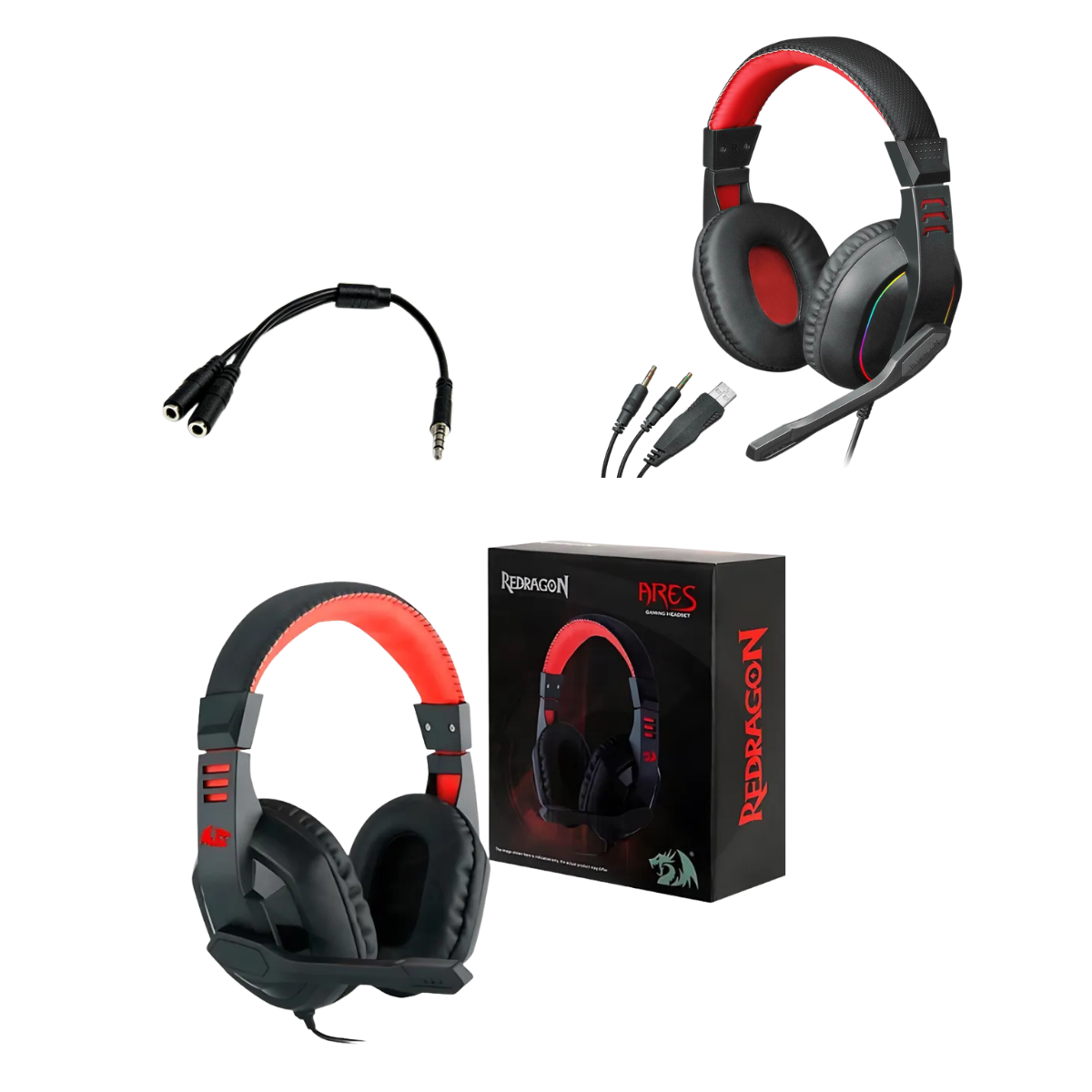 Diadema Gamer Redragon Ares H120 con Conexión Dual 3.5mm + Adaptador, Micrófono Flexible y Sonido Estéreo