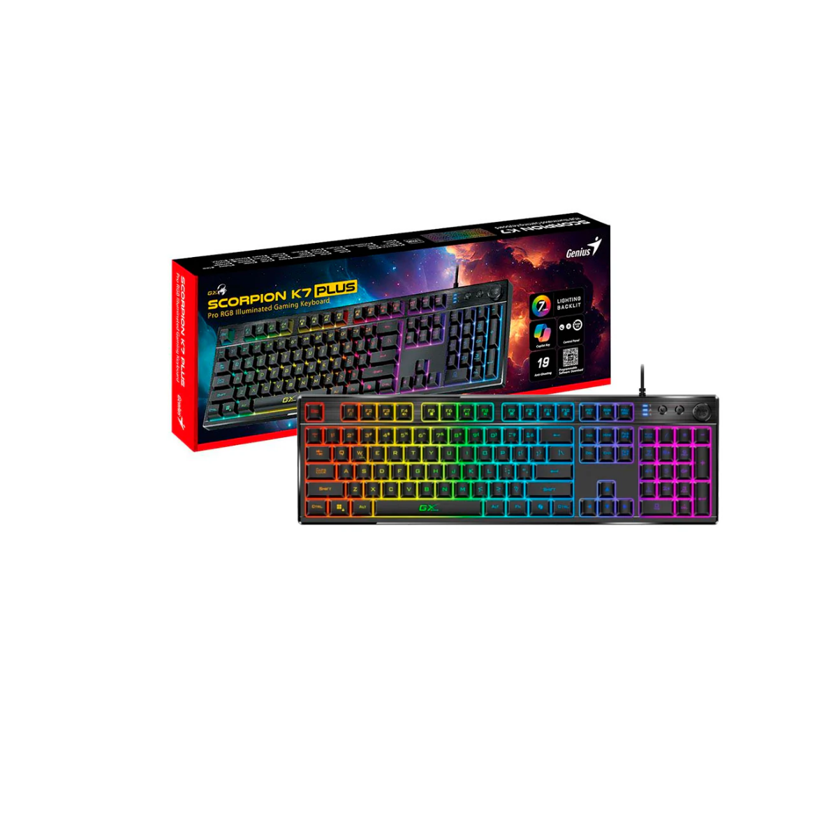 Teclado Gamer Genius Scorpion K7 Plus con Retroiluminación LED RGB