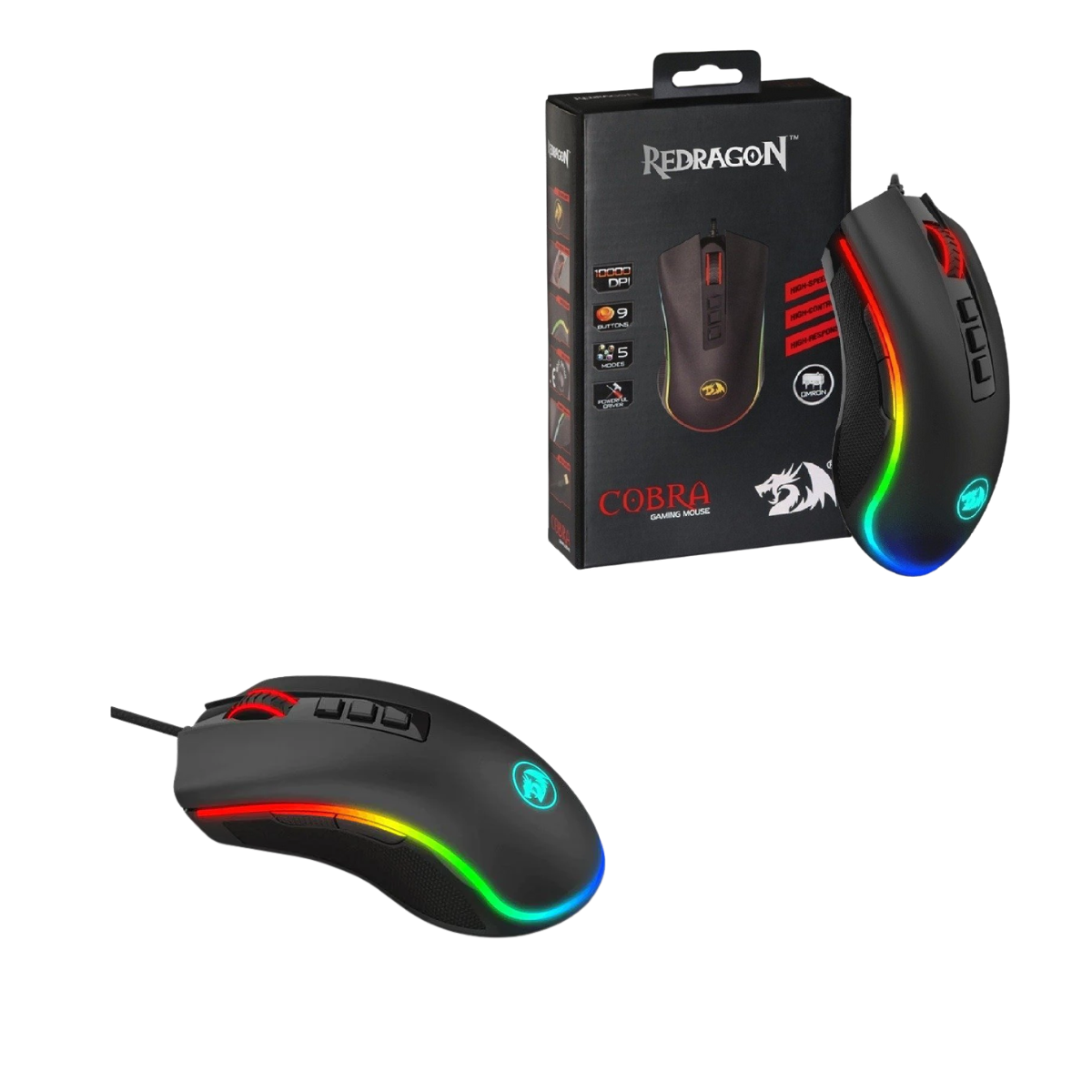 Mouse Gamer Redragon Cobra M711 USB con Iluminación RGB y Sensor de 10.000 DPI Ajustables
