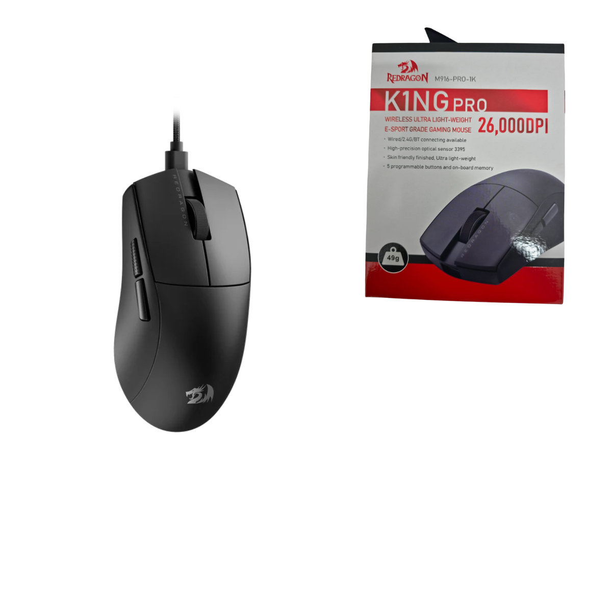 Mouse Gamer Redragon King Pro M916 USB con Sensor de 26.000 DPI y 16 Botones Programables, Iluminación RGB Personalizable