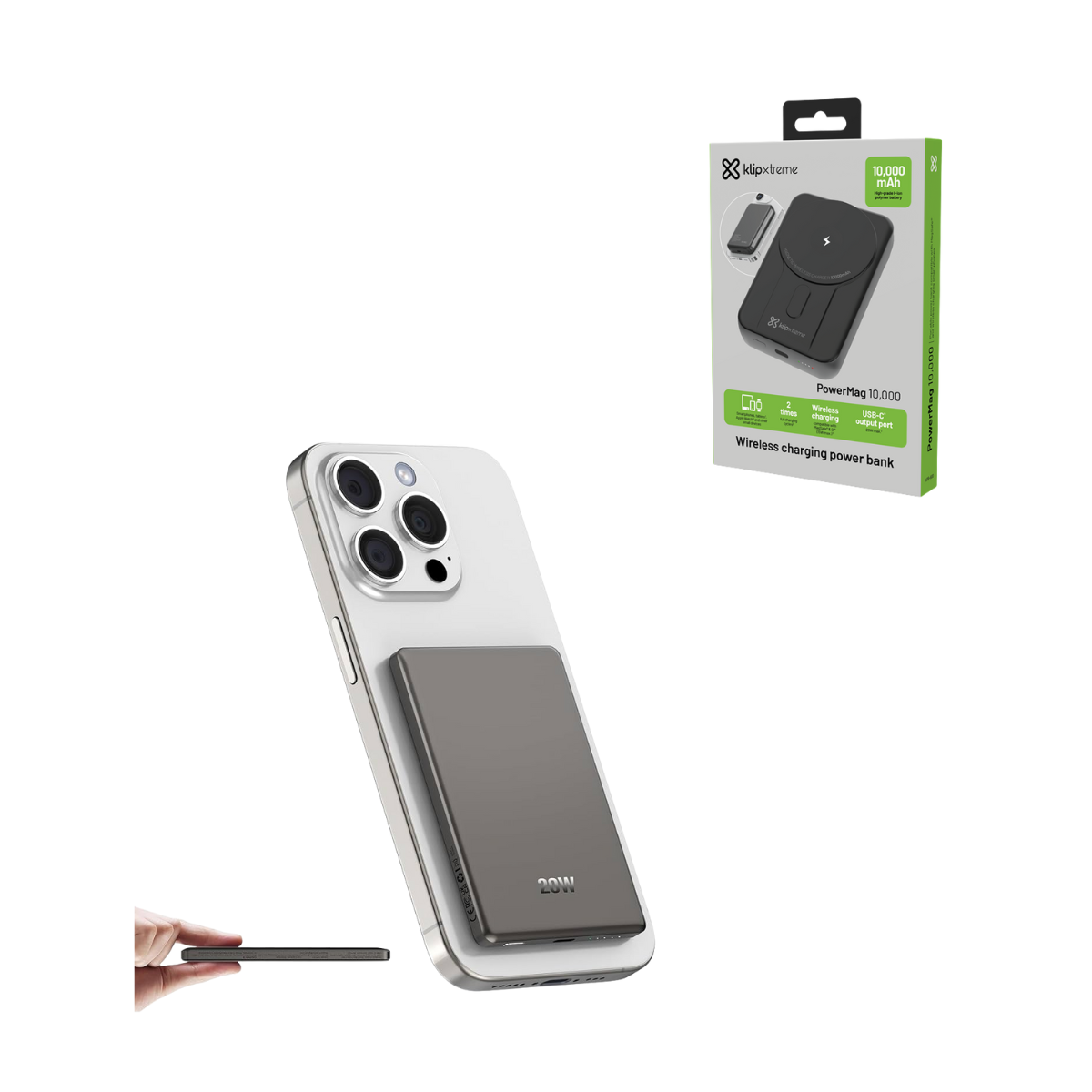 Power Bank Klip Xtreme PowerMag 5000 KPB-350 con Carga Inalámbrica Magnética y USB-C