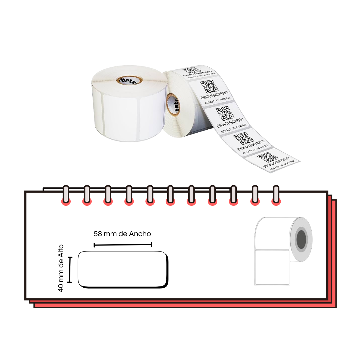 Rollo de Etiquetas Adhesivas 58x40 mm