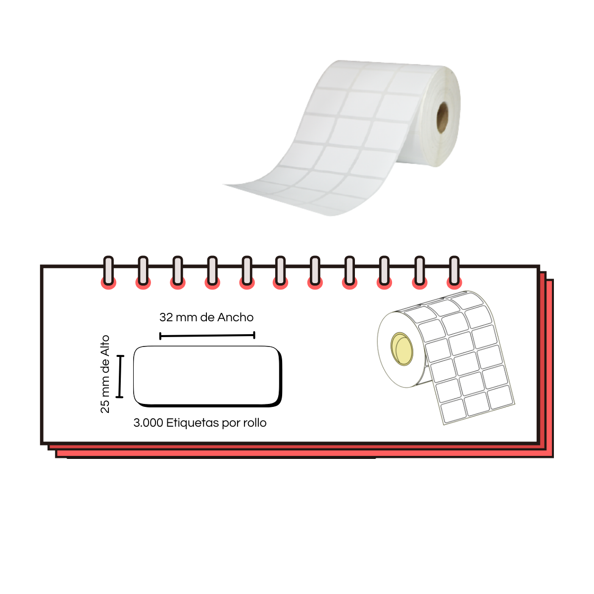 Rollo de Etiquetas Adhesivas 32x25 mm – 3,000 Unidades