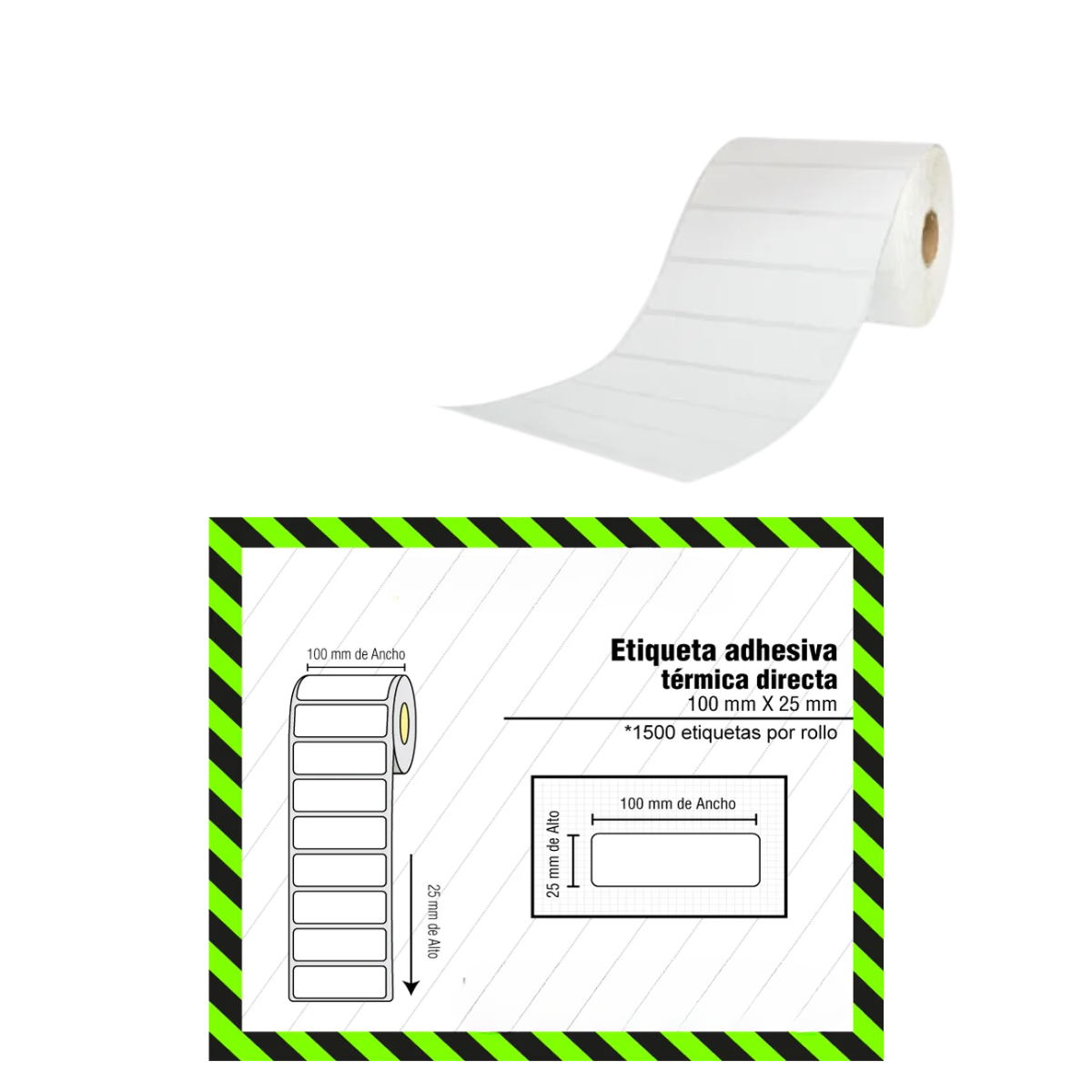 Rollo de Etiquetas Adhesivas Transferencia Térmica 100x25 mm – 500 Unidades