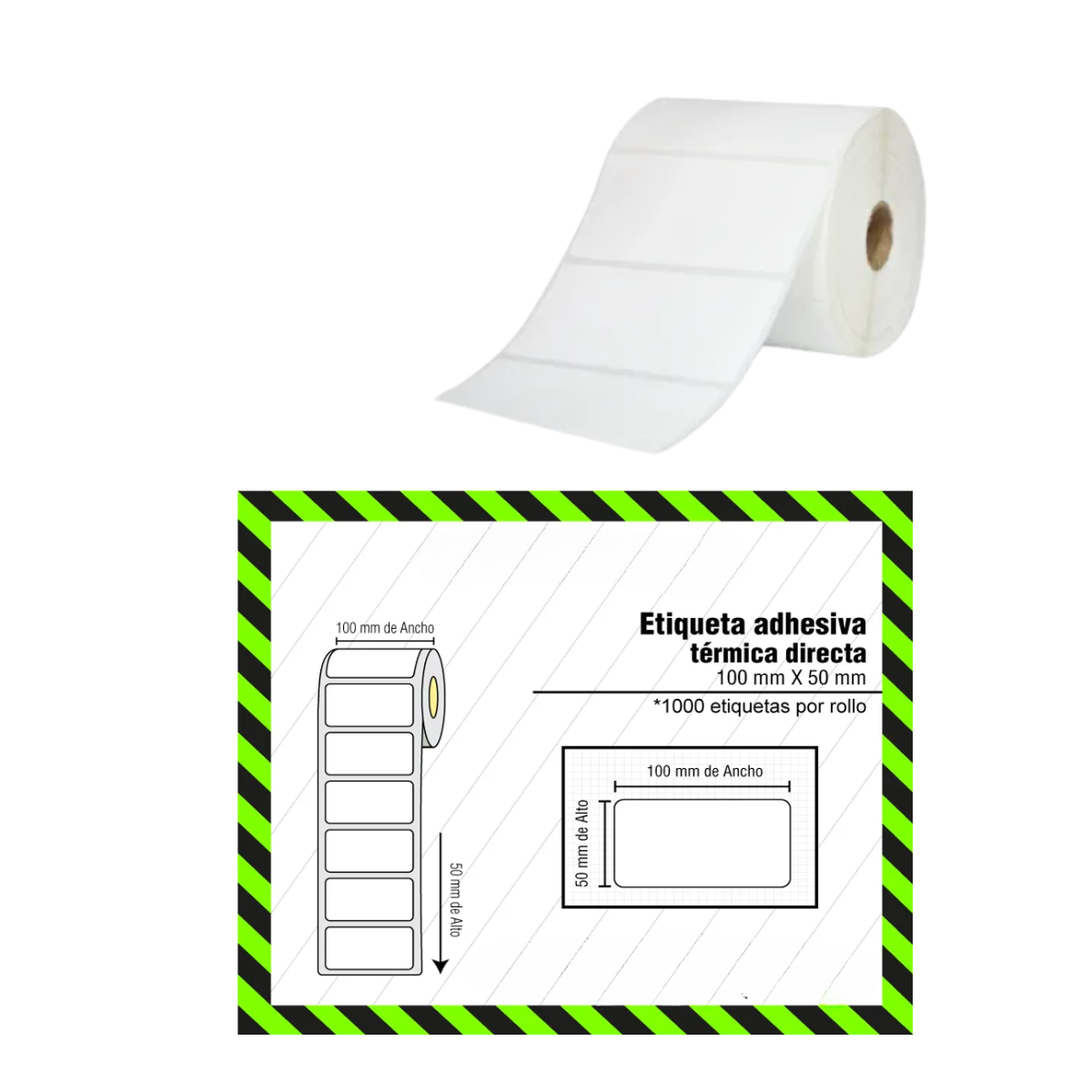 Rollo de Etiquetas Adhesivas Transferencia Térmica 100x50 mm – 1000 Unidades