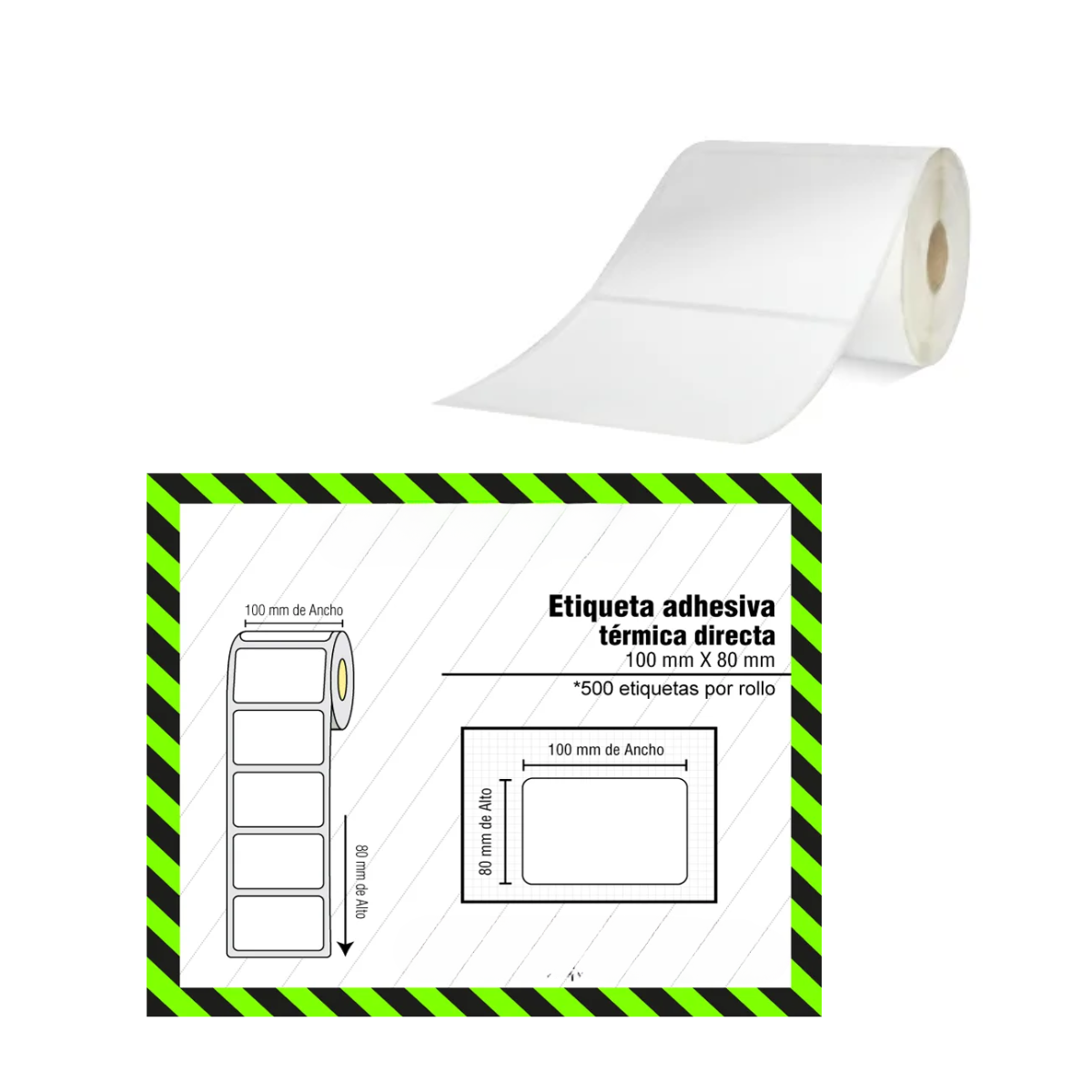 Rollo de Etiquetas Adhesivas Transferencia Térmica 100x80 mm – 500 Unidades