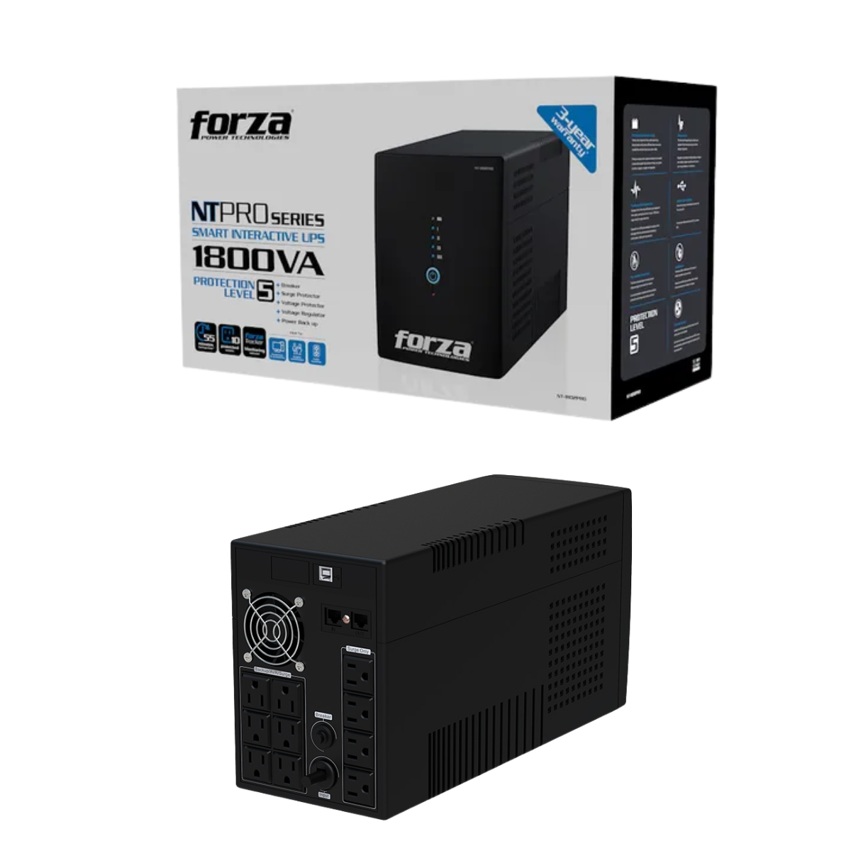 UPS Forza Interactiva 1800VA/900W - Torre, 10 Salidas, Protección RJ45, Regulador AVR, 120V